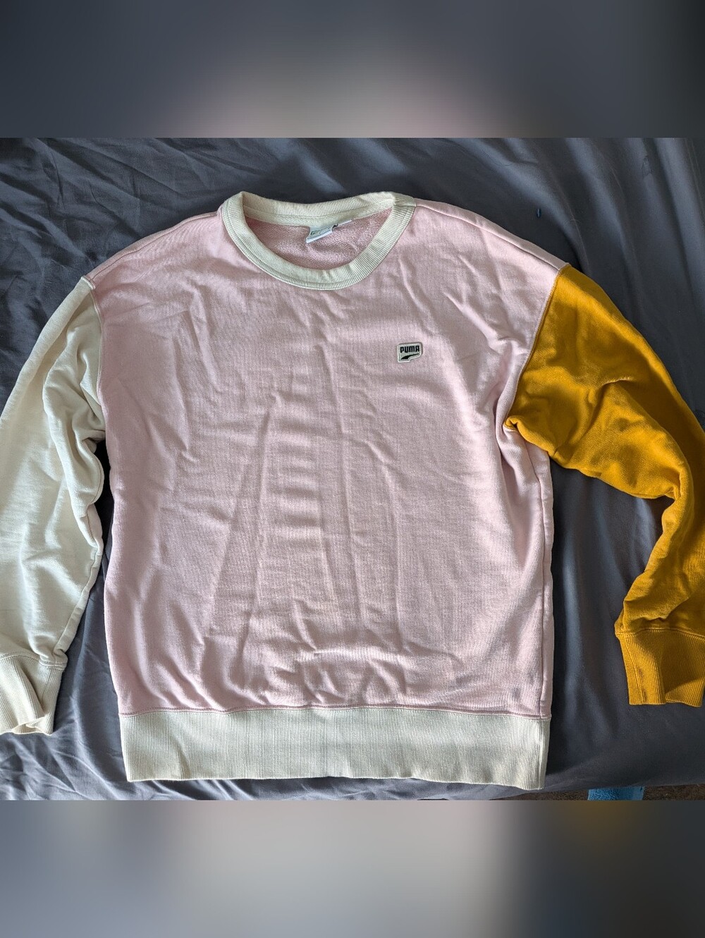 Puma Pink and Yellow Colorblock Crew Sweatshirt